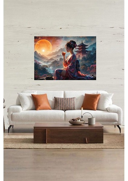 Gün Batımı Çay Içen Japon Kadın Mdf Tablo fiyatları