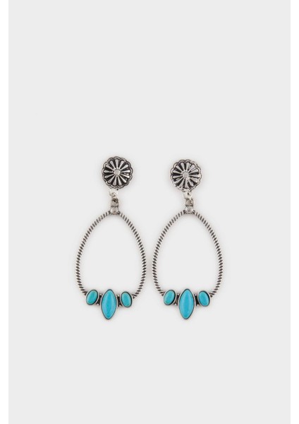 Kadın Eskitme Mavi Taşlı Silver Küpe E6672AXNS