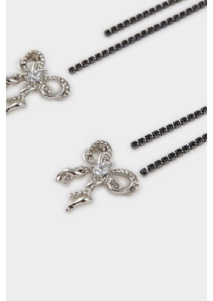 Kadın 2'li Kurdele Siyah Silver Küpe E6735AXNS fiyatları