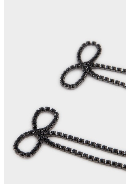 Kadın 2'li Kurdele Siyah Silver Küpe E6735AXNS modelleri