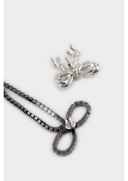 Kadın 2'li Kurdele Siyah Silver Küpe E6735AXNS fırsatları