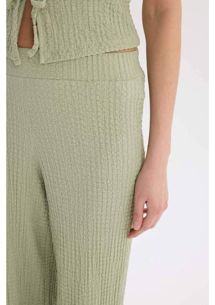 Wide Leg Geniş Paça Beli Lastikli Basic Düz Bürümcük Pantolon D3570AX25SP