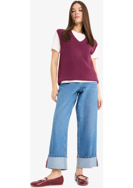 Regular Fit V Yaka Basic Düz Triko Süveter F4635AX25SM fiyatları