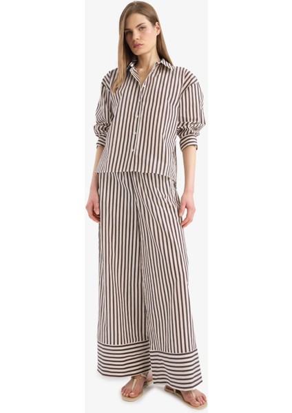 Loose Fit Çizgili Poplin Uzun Kollu Gömlek F0403AX25SM