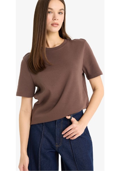 Regular Fit Bisiklet Yaka Basic Düz Kısa Kollu Tişört D7579AX25SP fırsatları