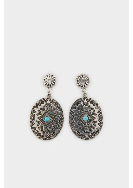 Kadın Eskitme Mavi Taşlı Kadın Silver Küpe E4531AXNS