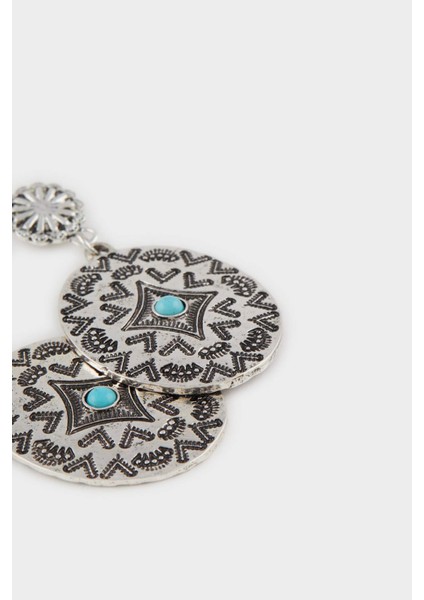 Kadın Eskitme Mavi Taşlı Kadın Silver Küpe E4531AXNS