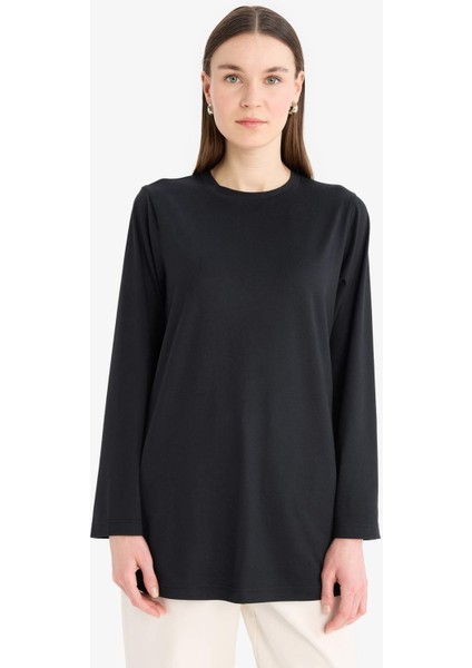 Regular Fit Basic Düz Uzun Kollu Tişört Tunik E5732AX25SM