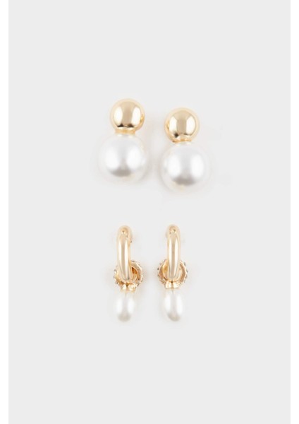 Kadın 2'li İncili Gold Küpe E6736AXNS