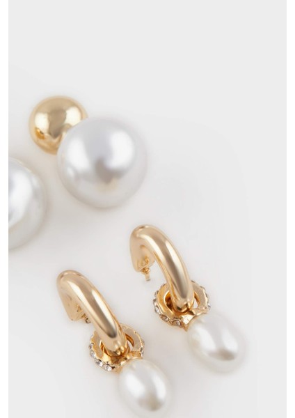 Kadın 2'li İncili Gold Küpe E6736AXNS