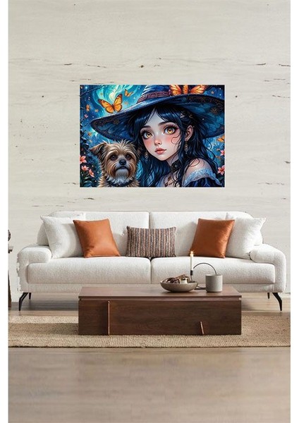 Sevimli Cadı ve Köpeği Mdf Tablo