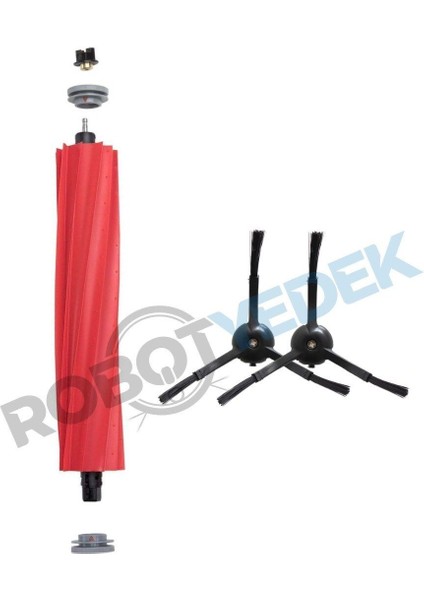 Roborock Q Revo Maxv / Pro / S Siyah Uyumlu Ana Fırça ve Yan Fırça-3 Parça