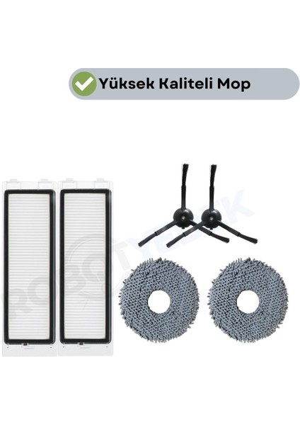 Roborock QRevo (DİKKAT! S,PRO,MAXV DEĞİL!) Siyah Uyumlu Hepa Filtre Yan Fırça Mop-6 Parça