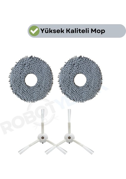Roborock Q Revo Maxv / Pro / S Uyumlu Mop ve Beyaz Yan Fırça-4 Parça