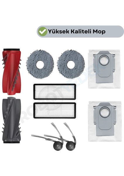 Roborock QRevo Curv QRevo C Uyumlu Ana Fırça, Hepa Filtre Mop Yan Fırça Toz Torbası Seti 10 Parça