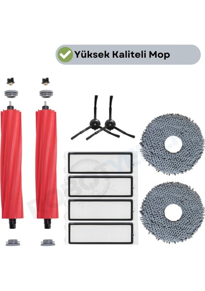 Roborock QRevo (DİKKAT! S,PRO,MAXV DEĞİL!) Siyah Uyumlu Fırça Hepa Filtre Mop Seti-10 Parça