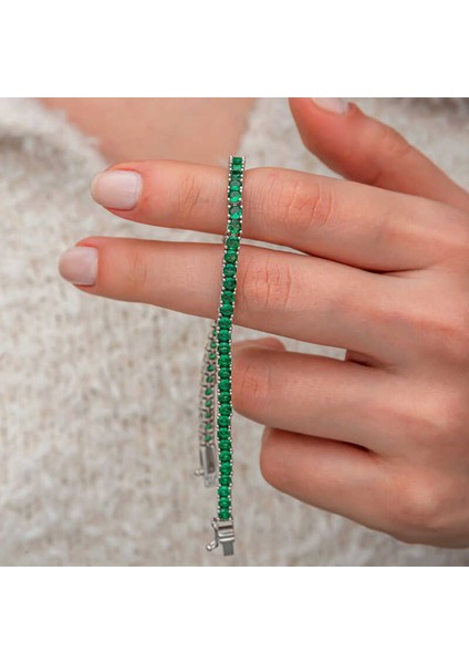 Gümüş Yeşil Zirkon Taşlı Su Yolu Kadın Bileklik