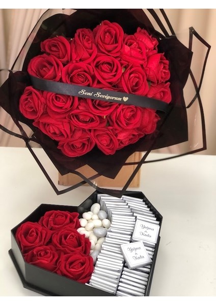 Kız Isteme Çiçeği Söz Çikolatası Nişan Kadife Gül Buket Kız Isteme Çiçeği