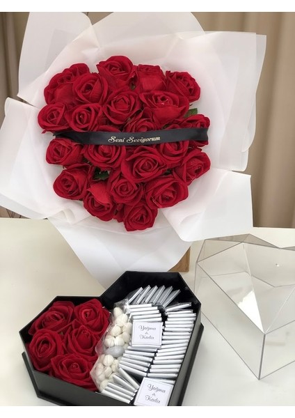 Kız Isteme Çiçeği Söz Çikolatası Nişan Kadife Gül Buket Kız Isteme Çiçeği