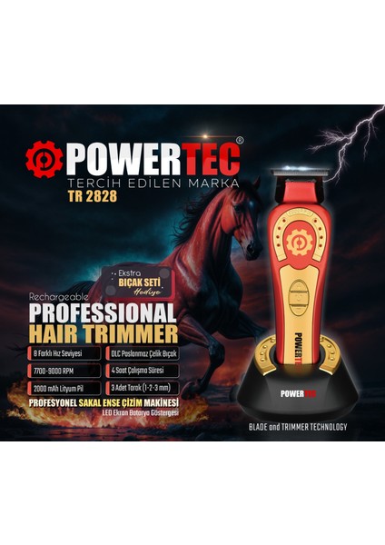 TR-2828 Tam Profesyonel 9.000RPM 8 Kademeli Sakal Ense Kesim-Çizim Makinesi +Yedek Dlc Bıçak Seti
