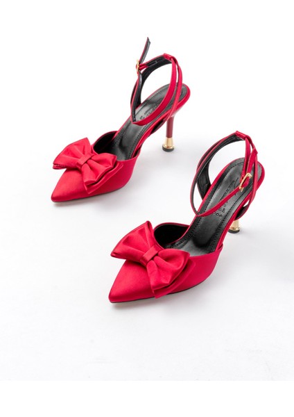 İNF-4505 Bordo Saten Günlük Arkası Açık Kurdele Detaylı Topuklu Bayan Ayakkabı fırsatları