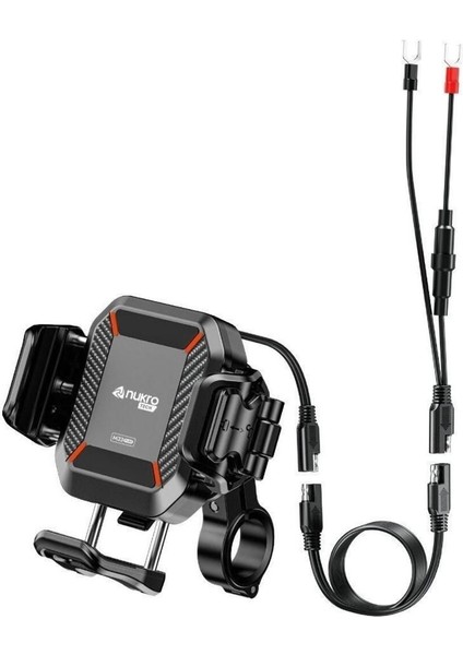 M33 Plus Titreşim Modüllü Motosiklet Telefon Tutucu (Kablosuz ve Type-C Şarjlı )