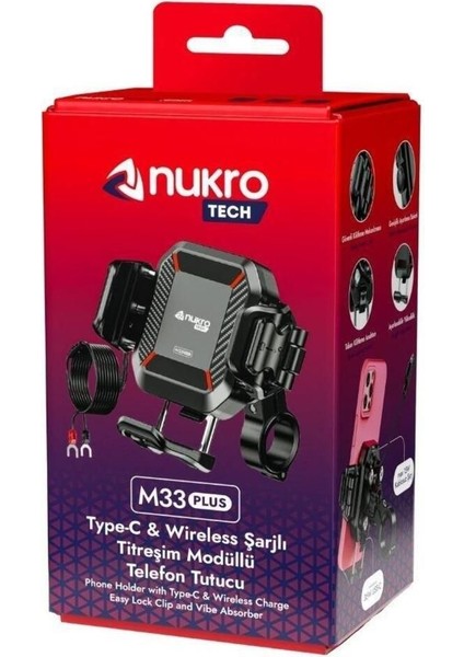 M33 Plus Titreşim Modüllü Motosiklet Telefon Tutucu (Kablosuz ve Type-C Şarjlı ) fırsatları