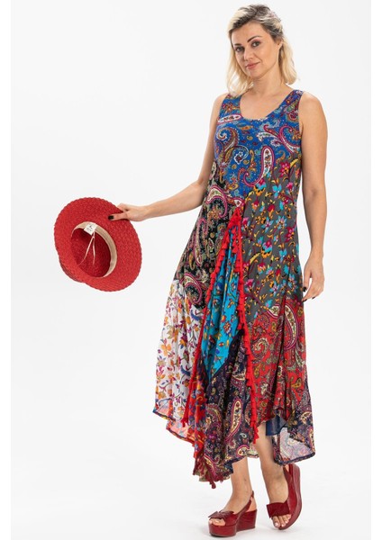 Peçvörk Vual Elbise | Patchwork Dress Turkuaz
