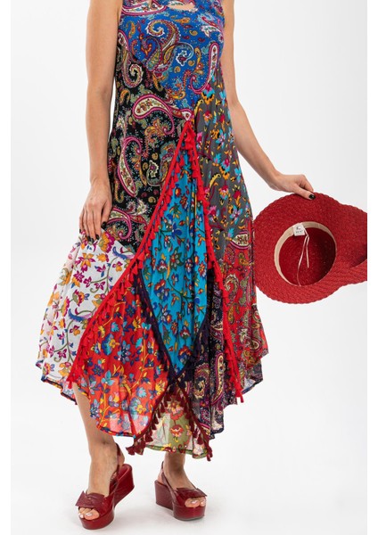 Peçvörk Vual Elbise | Patchwork Dress Turkuaz modelleri