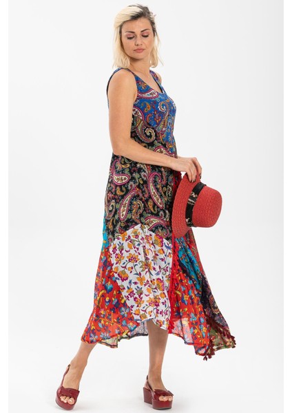 Peçvörk Vual Elbise | Patchwork Dress Turkuaz fırsatları
