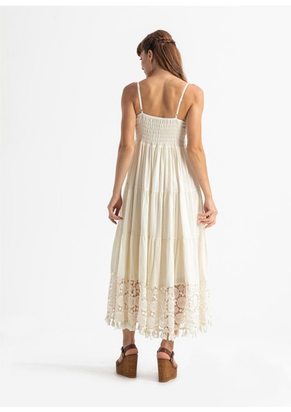 Askılı Şile Bezi Didem Uzun Yazlık Elbise Krem Krm fiyatları