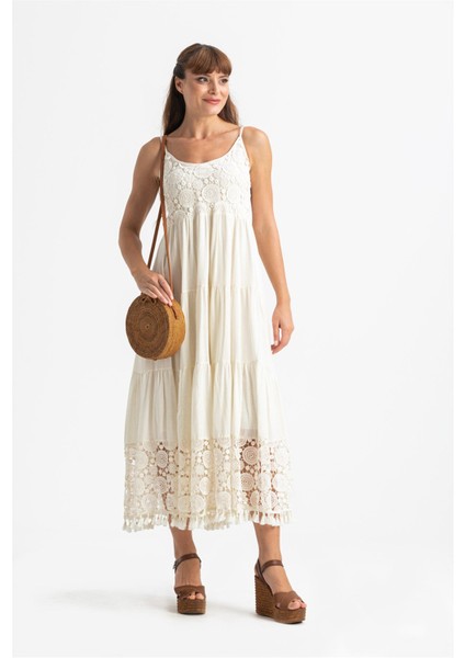 Askılı Şile Bezi Didem Uzun Yazlık Elbise Krem Krm indirimleri