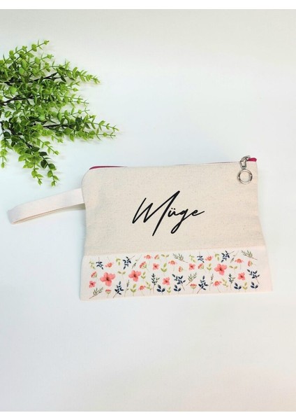 Isme Özel Kişiye Özel Yeşil Yaprak Desenli Baskılı Clutch Kadın Bez Çanta Bez Makyaj Çantası
