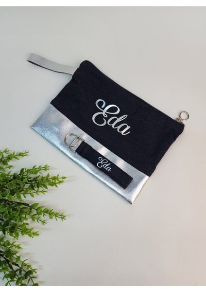 Isme Özel Kişiye Özel Yeşil Yaprak Desenli Baskılı Clutch Kadın Bez Çanta Bez Makyaj Çantası