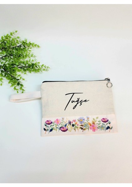 Isme Özel Kişiye Özel Yeşil Yaprak Desenli Baskılı Clutch Kadın Bez Çanta Bez Makyaj Çantası