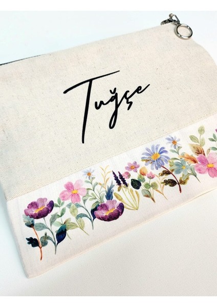 Isme Özel Kişiye Özel Yeşil Yaprak Desenli Baskılı Clutch Kadın Bez Çanta Bez Makyaj Çantası