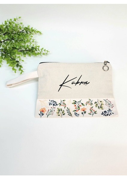 Isme Özel Kişiye Özel Yeşil Yaprak Desenli Baskılı Clutch Kadın Bez Çanta Bez Makyaj Çantası