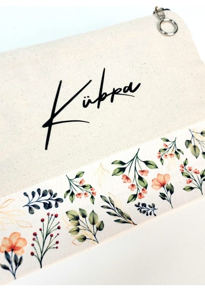 Isme Özel Kişiye Özel Yeşil Yaprak Desenli Baskılı Clutch Kadın Bez Çanta Bez Makyaj Çantası
