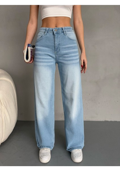 Kadın Yüksek Bel Soluk Efektli Vintage Palazzo Jeans fiyatları