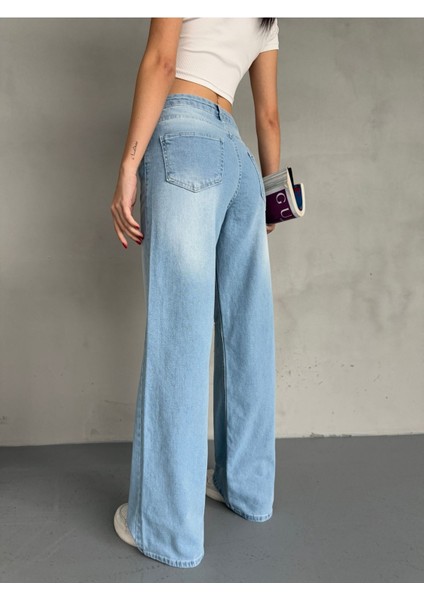 Kadın Yüksek Bel Soluk Efektli Vintage Palazzo Jeans modelleri