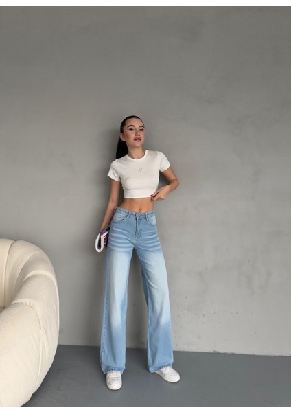 Kadın Yüksek Bel Soluk Efektli Vintage Palazzo Jeans indirimleri