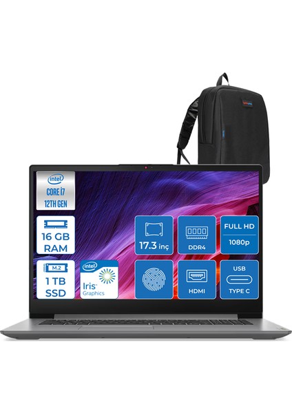 Ideapad 3 17IAU7 82RL00DTTX I7 1255U 16GB 1tb SSD Intel® Iris® Xe Graphics Windows 11 Pro 17.3" Fhd IPS Taşınabilir Bilgisayar 82RL00DTTXP06 + Zettaçanta
