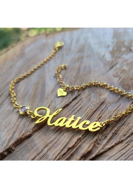 925 Ayar Gümüş Isimli Bileklik Taşlı Bileklik Kişiye Özel Gümüş ve Gold Renk