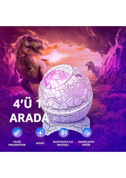 Dinazor Yumurtası Gece Lambası Projektör Uzaktan Kumandalı Nebula Gece Lambası Hoparlörlü Bluetooth