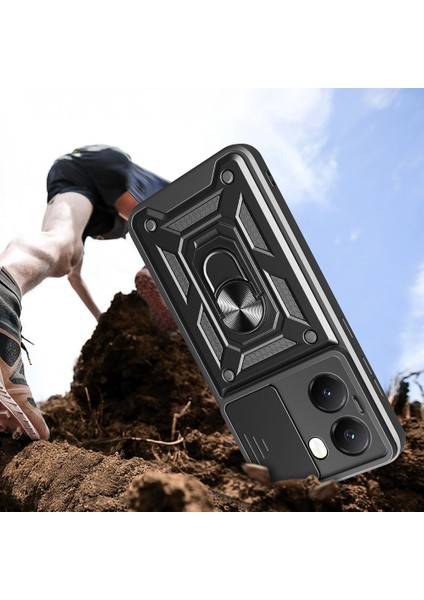 Poco X7 Pro Kılıf Magnetik Standlı Kamera Korumalı Tkgn Sürgülü Veega Kapak - Mavi
