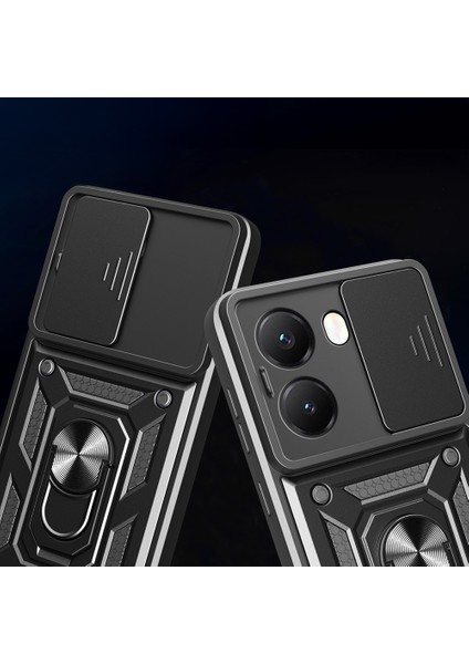 Poco X7 Pro Kılıf Magnetik Standlı Kamera Korumalı Tkgn Sürgülü Veega Kapak - Mavi