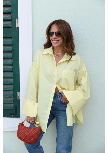 Sarı Kol Detay Oversize Gömlek