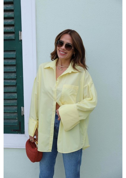 Sarı Kol Detay Oversize Gömlek modelleri