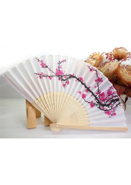 Yelpaze Bambu Kumaş Serinletici Vintage Kiraz Çiçeği Şık Dekorasyon Püsküllü Japon Yelpaze 0198