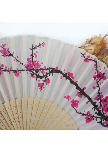 Yelpaze Bambu Kumaş Serinletici Vintage Kiraz Çiçeği Şık Dekorasyon Püsküllü Japon Yelpaze 0198